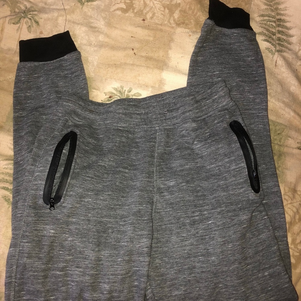 Gray and black joggers